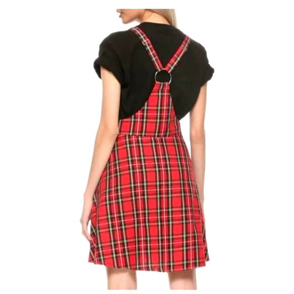 Hot Topic Size S Skirtall Front O-ring Zipper Overall Dress Plaid Red - Picture 7 of 12